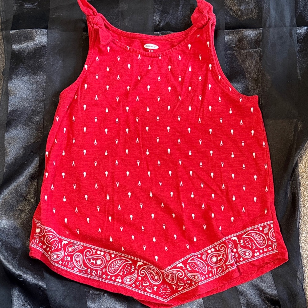 Old Navy Red Tank Top with White Paisley Pattern